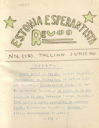 Estonia Esperantista Revuo ; 6 (22) 1921-06