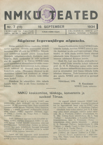 NMKÜ Teated ; 7 (11) 1934-09-19
