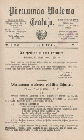 Pärnumaa Maleva Teataja ; 6 (157) 1936-04-03
