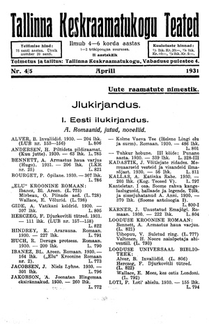 Tallinna Keskraamatukogu Teated ; 4-5 1931-04