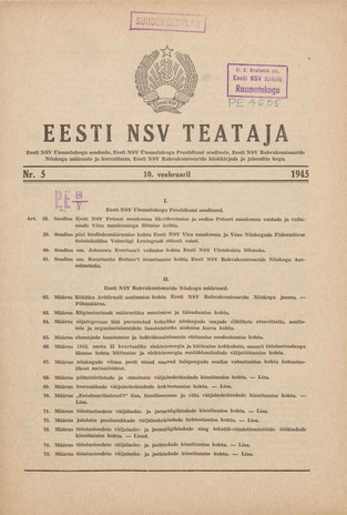Eesti NSV Teataja ; 5 1945-02-10