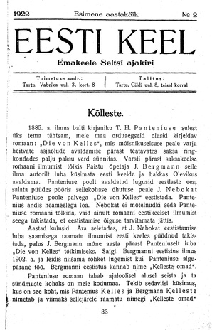 Eesti Keel ; 2 1922