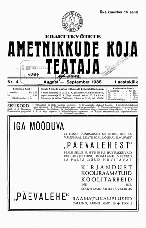 Eraettevõtete Ametnikkude Koja Teataja ; 4 1938-08/09