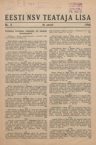 Eesti NSV Teataja lisa ; 2 1946-03-30