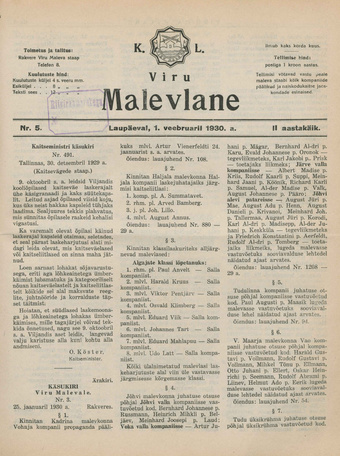 K. L. Viru Malevlane ; 5 1930-02-01