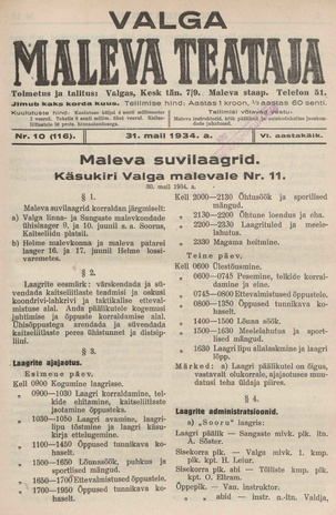 Valga Maleva Teataja ; 10 (116) 1934-05-31