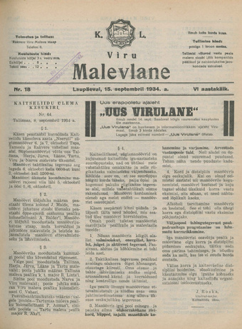 K. L. Viru Malevlane ; 18 1934-09-15