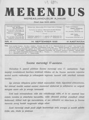 Merendus : mereasjanduslik ajakiri ; 4 1935