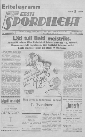 Eesti Spordileht : eritelegramm ; 1932-08-30