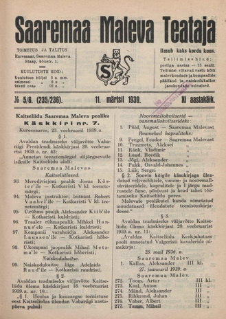 Saaremaa Maleva Teataja ; 5/6 (235/236) 1939-03-11