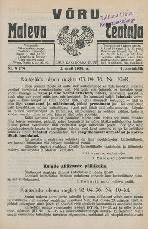 Võru Maleva Teataja ; 8 (70) 1936-05-01