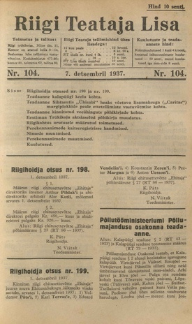 Riigi Teataja Lisa : seaduste alustel avaldatud teadaanded ; 104 1937-12-07
