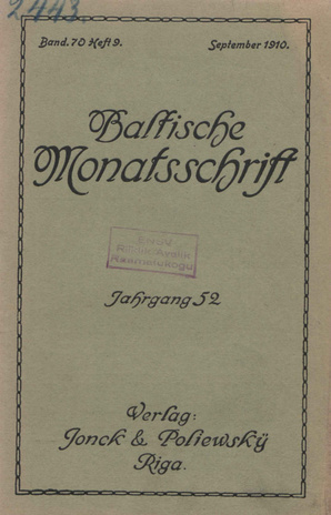 Baltische Monatsschrift ; 9 1910-09