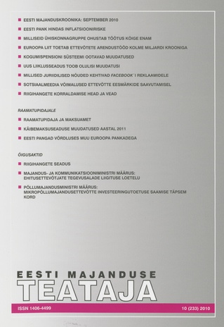 Eesti Majanduse Teataja : majandusajakiri aastast 1991 ; 10 (233) 2010