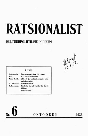 Ratsionalist : kultuurpoliitiline kuukiri ; 6 1933-10