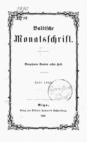Baltische Monatsschrift ; 1 1866-07