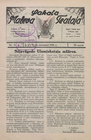 Sakalamaa Maleva Teataja ; 21 1939-11-16
