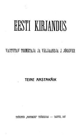 Eesti Kirjandus ; sisukord 1907
