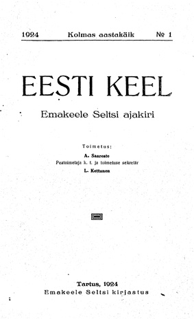 Eesti Keel ; 1 1924