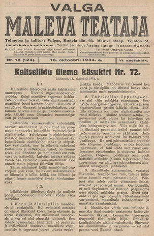 Valga Maleva Teataja ; 18 (124) 1934-10-16