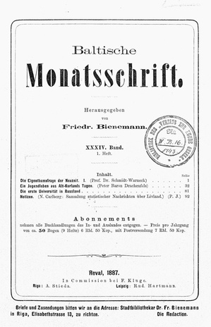 Baltische Monatsschrift ; 1 1887