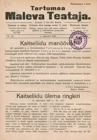 Tartumaa Maleva Teataja ; 20 1929-10-01