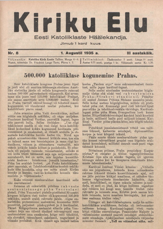 Kiriku Elu : Eesti Katoliiklaste Häälekandja ; 8 1935-08-01