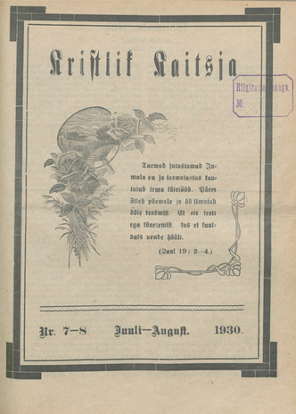 Kristlik Kaitsja : Eesti metodistide häälekandja ; 7-8 1930-08