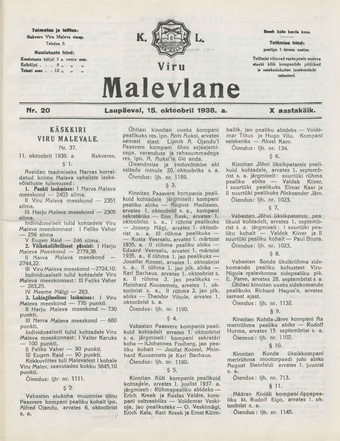 K. L. Viru Malevlane ; 20 1938-10-15