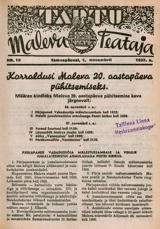 Tartu Maleva Teataja ; 10 1937-11-01