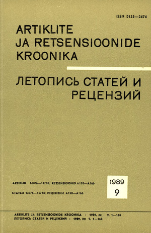Artiklite ja Retsensioonide Kroonika = Летопись статей и рецензий ; 9 1989-09