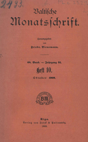 Baltische Monatsschrift ; 10 1909-10