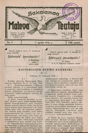 Sakalamaa Maleva Teataja ; 9 1936-04-07