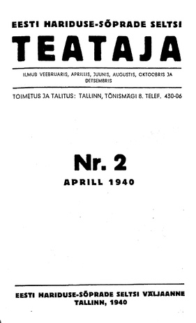 Eesti Haridussõprade Seltsi Teataja ; 2 1940-04