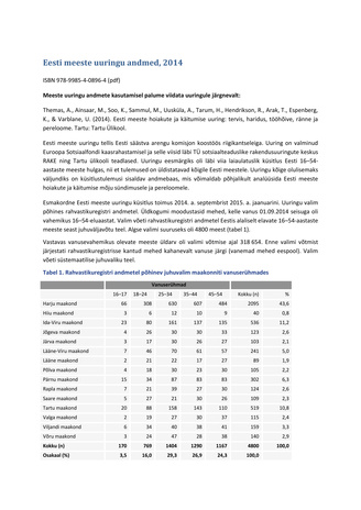 Eesti meeste uuringu andmed, 2014