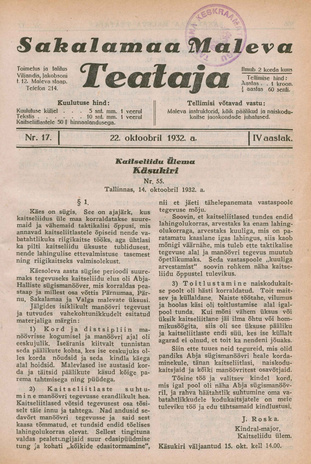Sakalamaa Maleva Teataja ; 17 1932-10-22