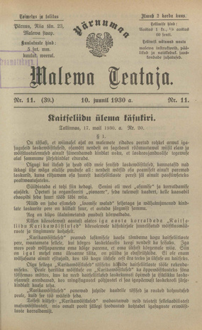 Pärnumaa Maleva Teataja ; 11 (39) 1930-06-10