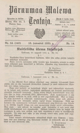 Pärnumaa Maleva Teataja ; 14 (148) 1935-09-18