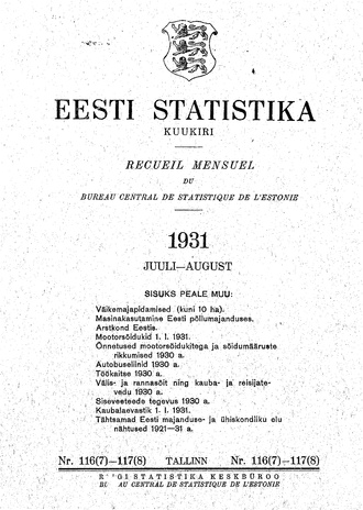 Eesti Statistika : kuukiri ; 116-117 (7-8) 1931-07/08