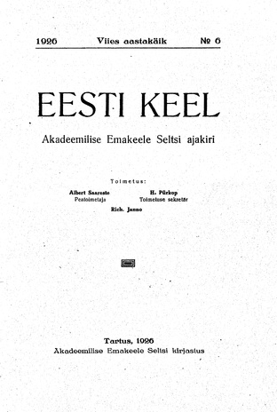 Eesti Keel ; 6 1926