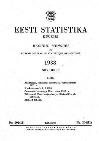 Eesti Statistika : kuukiri ; 204 (11) 1938-11