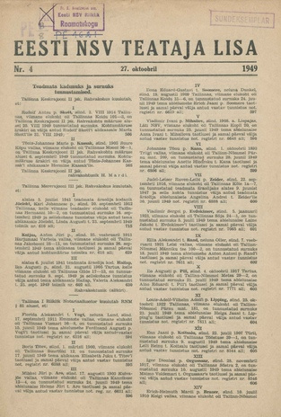 Eesti NSV Teataja lisa ; 4 1949-10-27