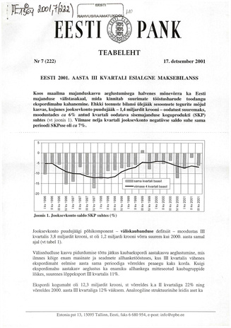 Eesti Pank : teabeleht ; 7 (222) 2001-12-17