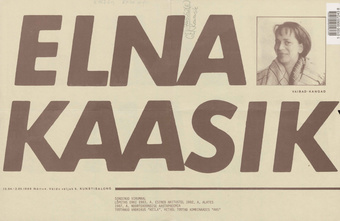 Elna Kaasik : vaibad, kangad. Ülle Kõuts : ehted : näitus Kunstisalongis 13.04.-2.05.1989