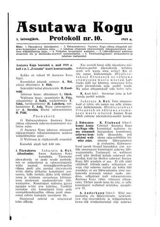 Asutawa Kogu protokoll nr.10 (6. mai 1919)