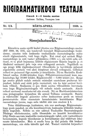 Riigiraamatukogu Teataja ; 3-4 1938-03/04