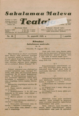 Sakalamaa Maleva Teataja ; 18 1929-08-30