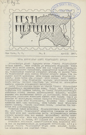 Eesti filatelist = The Estonian philatelist ; 3 1957