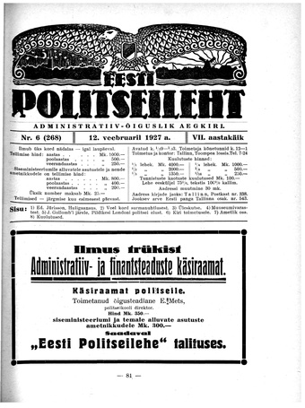 Eesti Politseileht ; 6 1927