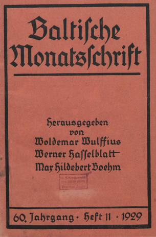 Baltische Monatsschrift ; 11 1929